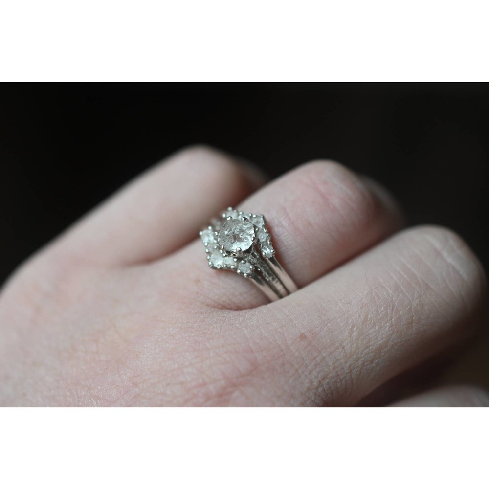 Engagement rings set, raw diamond ring, raw stone ring, alternative enga…